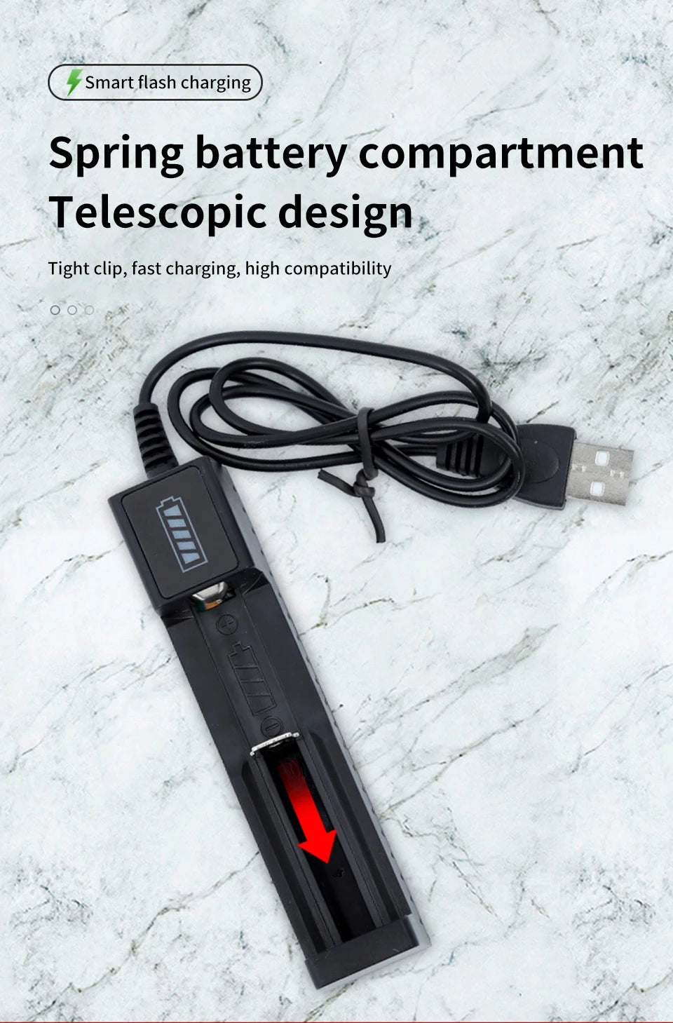USB 18650 Battery Charger – 1/2/4 Slots, Dual 3.7V Li-ion for 16340/14500/18650
