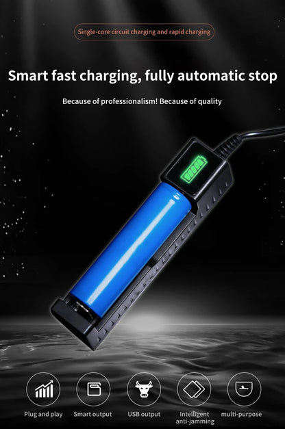 USB 18650 Battery Charger – 1/2/4 Slots, Dual 3.7V Li-ion for 16340/14500/18650