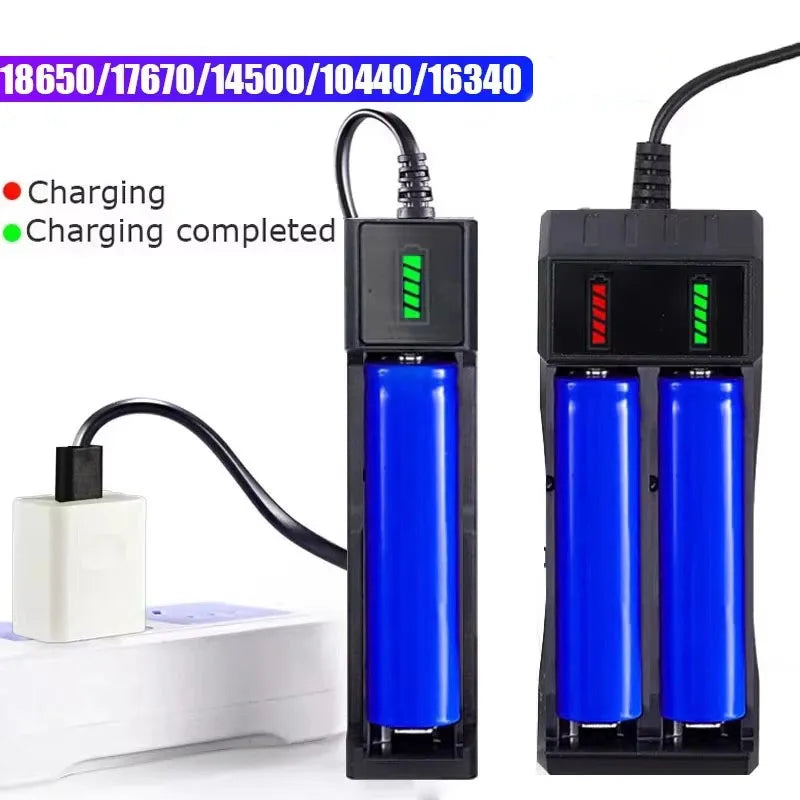 USB 18650 Battery Charger – 1/2/4 Slots, Dual 3.7V Li-ion for 16340/14500/18650