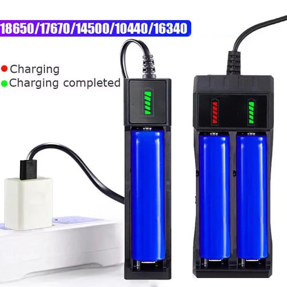 USB 18650 Battery Charger – 1/2/4 Slots, Dual 3.7V Li-ion for 16340/14500/18650