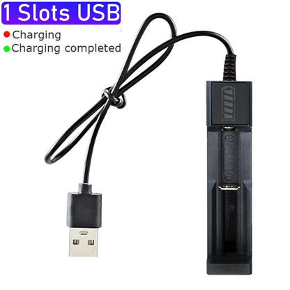 USB 18650 Battery Charger – 1/2/4 Slots, Dual 3.7V Li-ion for 16340/14500/18650