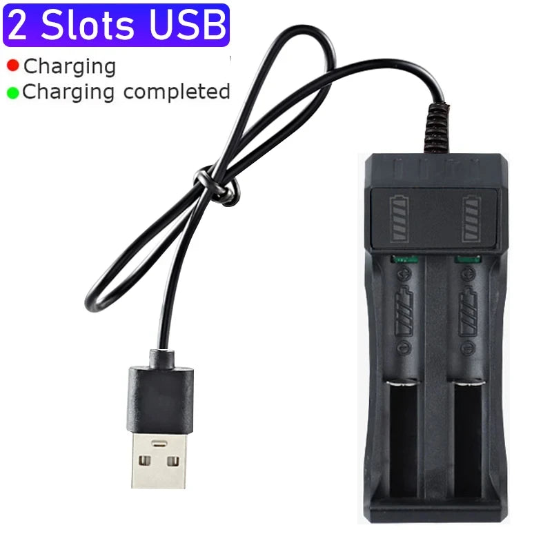USB 18650 Battery Charger – 1/2/4 Slots, Dual 3.7V Li-ion for 16340/14500/18650